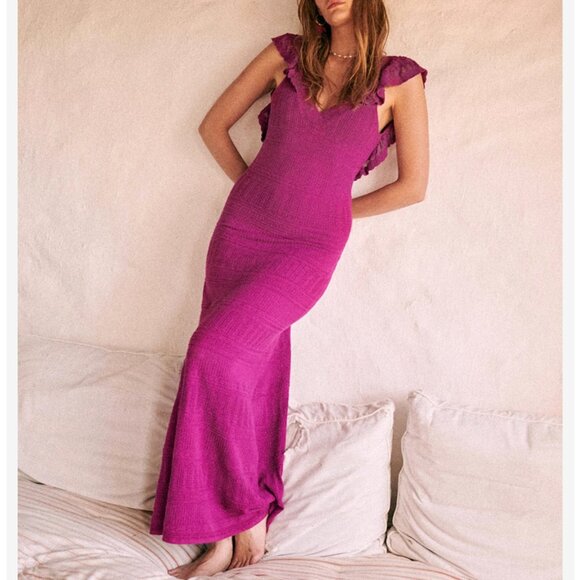 NEW Sezane Aphrodite Midi Dress - Violet Pink Knit Ruffle Detail Sleeveless - Picture 1 of 8